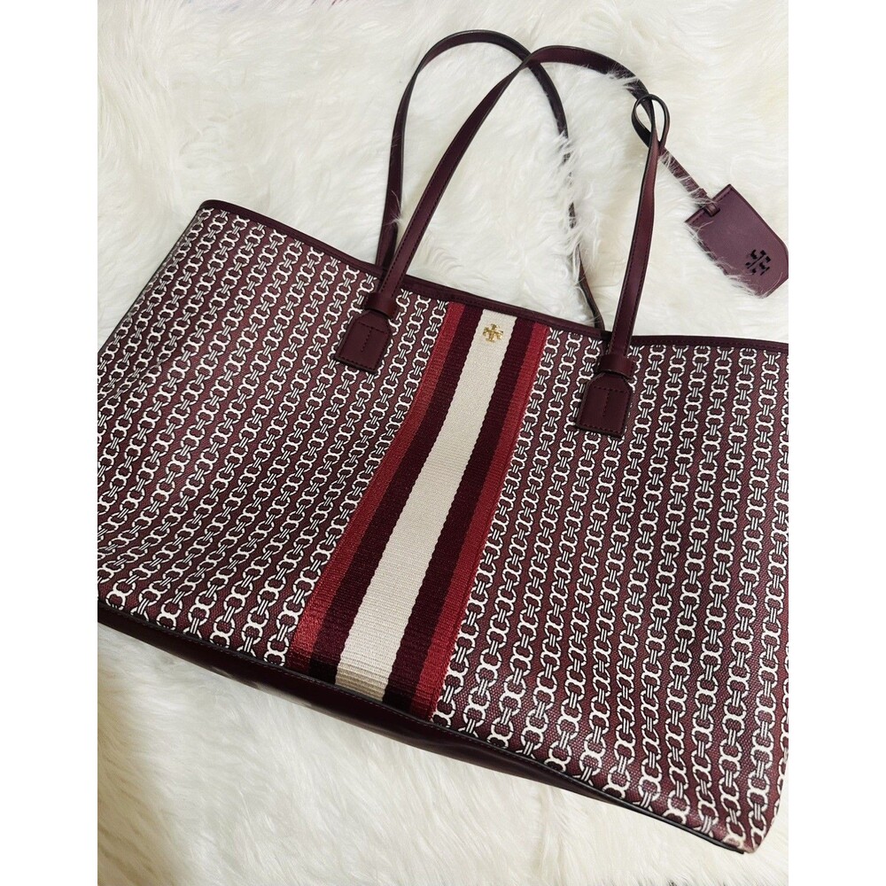 Tory Burch Tote Gemini Link Purse Bag Burgundy